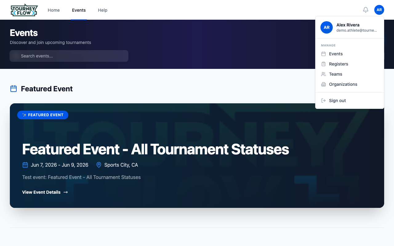 Account menu opened with the Teams option visible