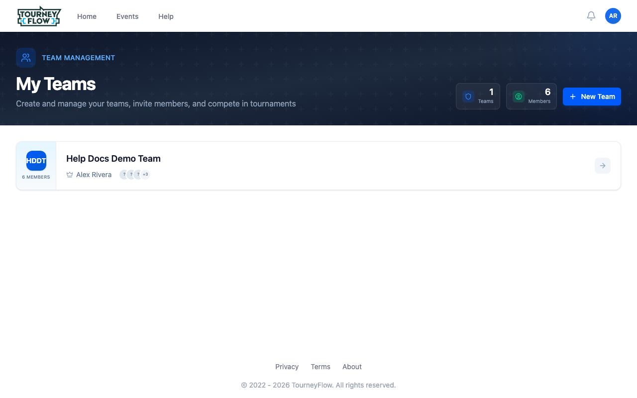 My Teams page with the New Team button highlighted in the top-right